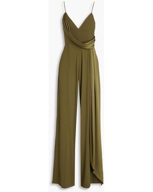 Alex Perry Harlow Draped Satin-crepe Wide-leg Jumpsuit - Green