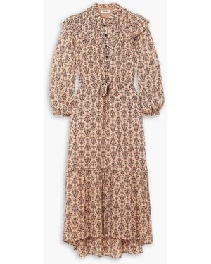 Cefinn Isla Printed Ruffled Crepe Maxi Shirt Dress - Natural