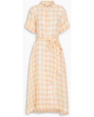 Lisa Marie Fernandez Belted Checked Linen-blend Gauze Midi Shirt Dress - Natural
