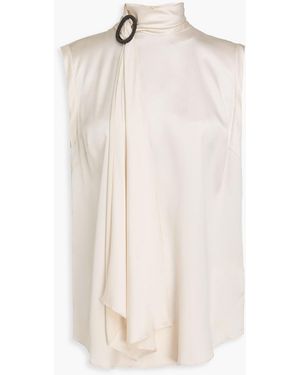 Brunello Cucinelli Bead-Embellished Silk-Blend Satin Top - Natural