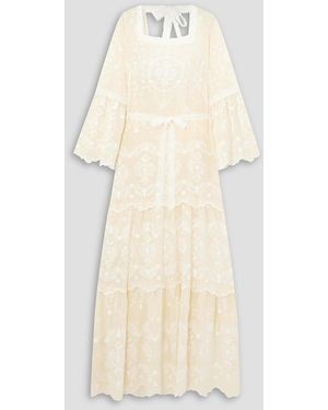 Miguelina Charlize Appliquéd Embroidered Broderie Anglaise Cotton-blend Maxi Dress - Natural