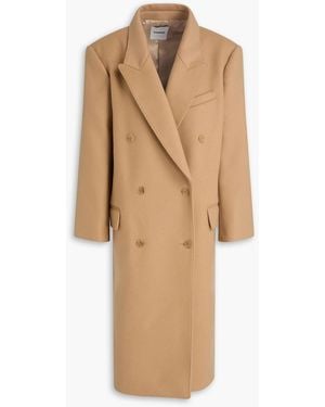 Sandro Double-Breasted Wool-Blend Felt Coat - Natural