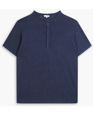 Gusari Linen-Jersey Henley T-Shirt - Blue