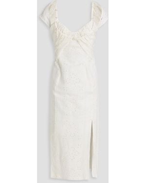 Jacquemus Cold-shoulder Broderie Anglaise Linen-blend Midi Dress - White