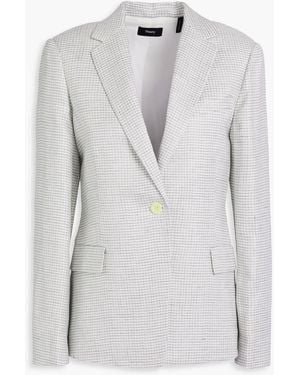 Theory Houndstooth Linen-Blend Blazer - White