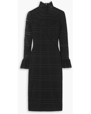 Halpern Ruffled Paneled Open-knit Midi Dress - Black