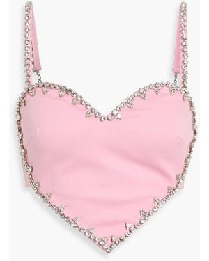 Area Cropped Crystal-Embellished Ponte Bustier Top - Pink
