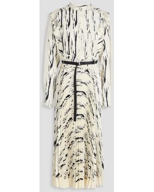 3.1 Phillip Lim Belted Pleated Printed Satin-Twill And Chiffon Midi Dress - White