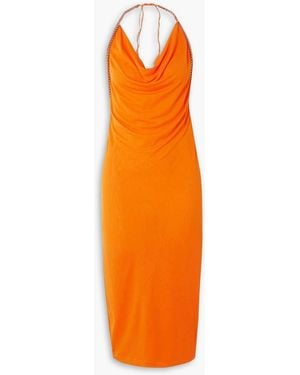 Dion Lee Barball Open-back Bead-embellished Mesh Halterneck Midi Dress - Orange
