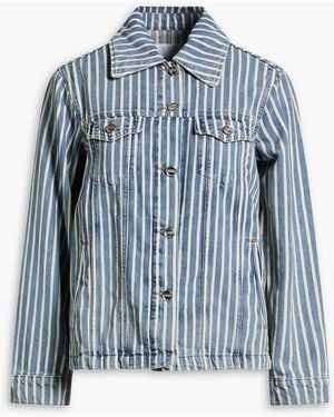 Ganni Striped Denim Jacket - Blue