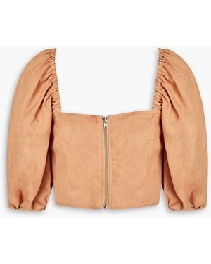 Nicholas Cropped Gathered Linen Top - Natural