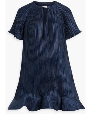 Jonathan Simkhai Venus Fluted Plissé-Satin Mini Dress - Blue