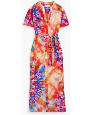 Saloni Vicki Tie-Dyed Silk Crepe De Chine Midi Dress - Red