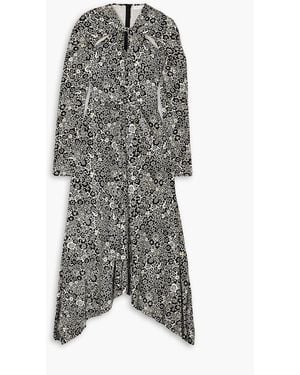Rosetta Getty Asymmetric Twist-front Printed Stretch-velvet Dress - Black