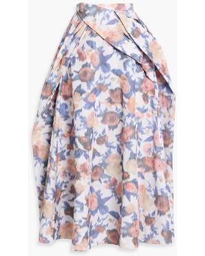 Erdem Draped Printed Cotton-Blend Poplin Maxi Skirt - White