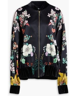CAMILLA Embellished Floral-Print Silk-Satin Bomber Jacket - Black