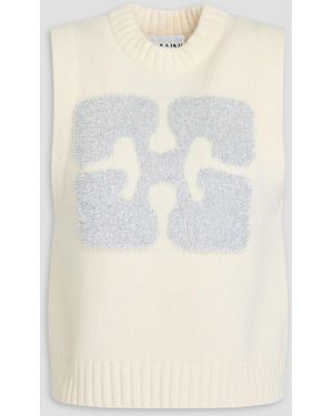 Ganni Metallic Intarsia-Knit Vest - Natural