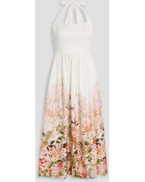 Mikael Aghal Floral-Print Cotton-Blend Poplin Halterneck Midi Dress - Natural