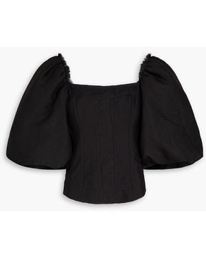 Aje. Cecile Frayed Organza Top - Black