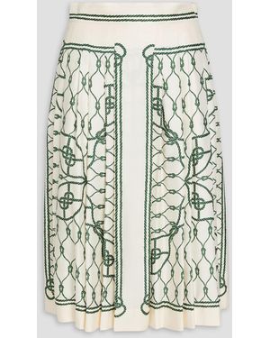 Tory Burch Printed Silk-twill Midi Skirt - White