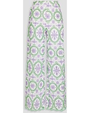 Charo Ruiz Brigid Broderie Anglaise Cotton-blend Wide-leg Trousers - Blue