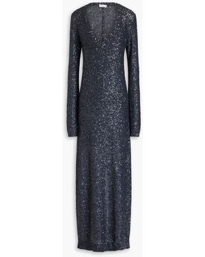 Brunello Cucinelli Sequined Linen, Cashmere And Silk-Blend Maxi Dress - Blue