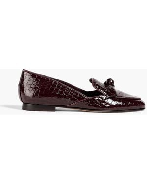 Alexandre Birman Clarita Bow-Detailed Croc-Effect Leather Loafers - Red