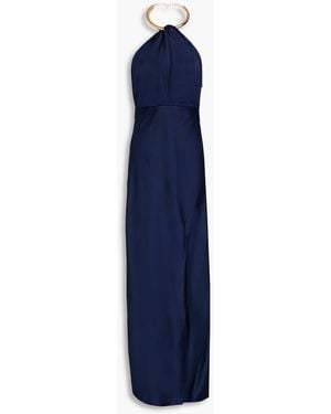 Nicholas Embellished Satin Halterneck Maxi Dress - Blue