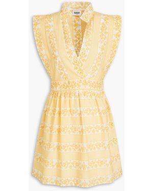Claudie Pierlot Wrap-effect Broderie Anglaise Cotton Mini Dress - Yellow