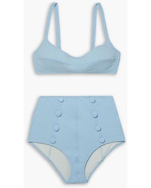 Lisa Marie Fernandez Button-detailed Seersucker Bikini - Blue