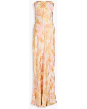 Bec & Bridge Trägerloses maxikleid aus glänzendem crêpe mit print und raffungen - Orange