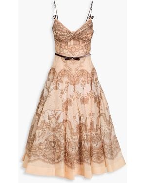 Zimmermann Belted Cutout Linen And Silk-Blend Midi Dress - Natural