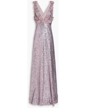 Zuhair Murad Floral-Appliquéd Sequined Gown - Purple