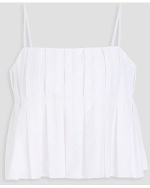Theory Pleated Cotton-blend Poplin Top - White