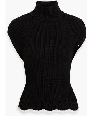 Autumn Cashmere Scalloped Cotton Turtleneck Sweater - Black