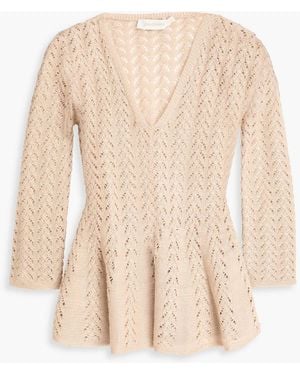 Zimmermann Metallic Crochet-Knit Top - Natural