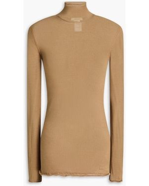 Lemaire Ribbed Silk-Jersey Turtleneck Top - Brown