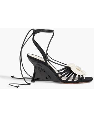 Zimmermann Floral-Appliquéd Grosgrain Wedge Sandals - Black