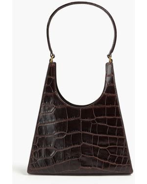 STAUD Rey Croc-Effect Leather Shoulder Bag - Black