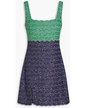 STAUD Le Sable Embellished Stretch-Tulle Mini Dress - Green