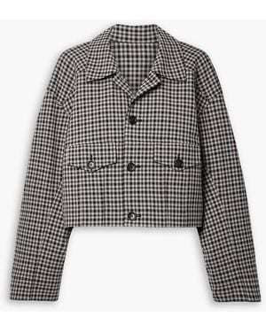 Tibi Cropped Checked Woven Jacket - Grey