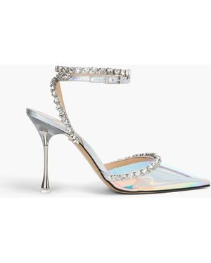 Mach & Mach Audrey Crystal-embellished Iridescent Pvc And Leather Court Shoes - White