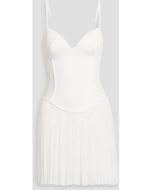 Balmain Pleated Ribbed And Crochet-Knit Mini Dress - White