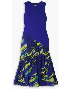 Louisa Ballou Printed Voile And Stretch-Jersey Midi Dress - Blue