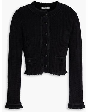 Sandro Cropped Pointelle-Knit Cardigan - Black