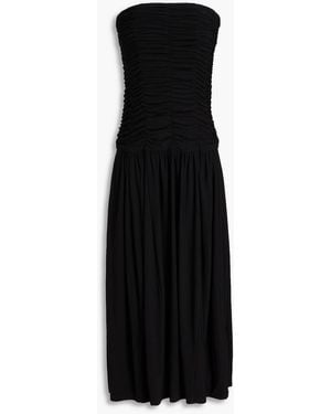 Tibi Strapless Ruched Jersey Midi Dress - Black