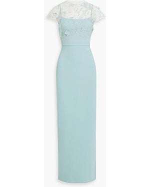 THEIA Desirae Embellished Tulle-paneled Crepe Gown - Blue