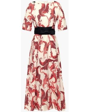 Amanda Wakeley Belted Cloqué Midi Dress - Natural