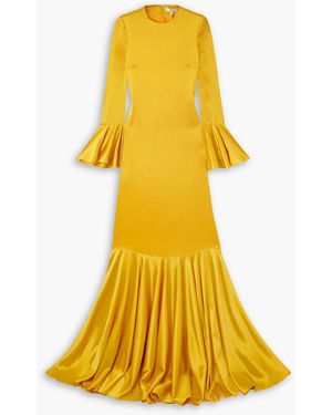 Caroline Constas Allonia Ruffled Silk-blend Charmeuse Gown - Yellow