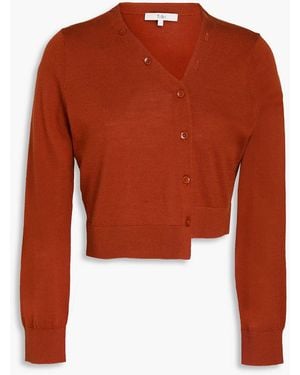 Tibi Cropped Asymmetric Cashmere, Wool And Silk-blend Cardigan - Red